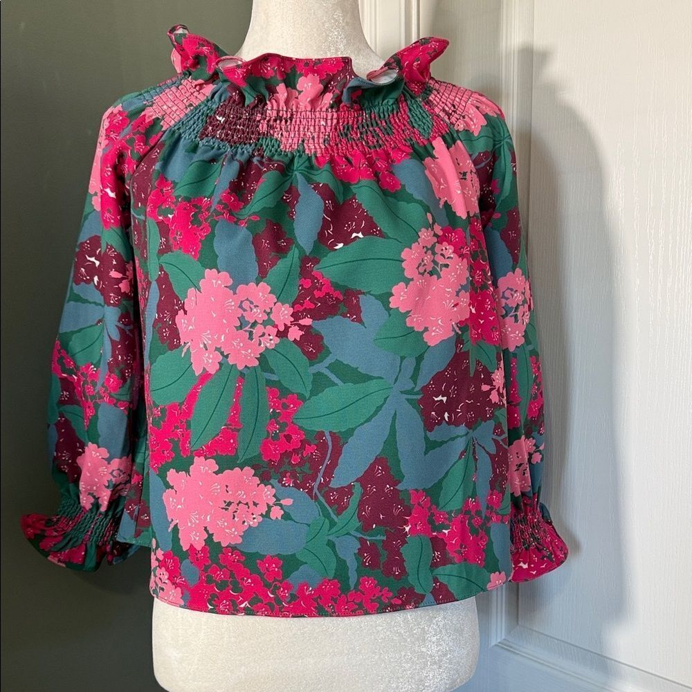 Tuckernuck Floral Smocked Neck Blouse XXS